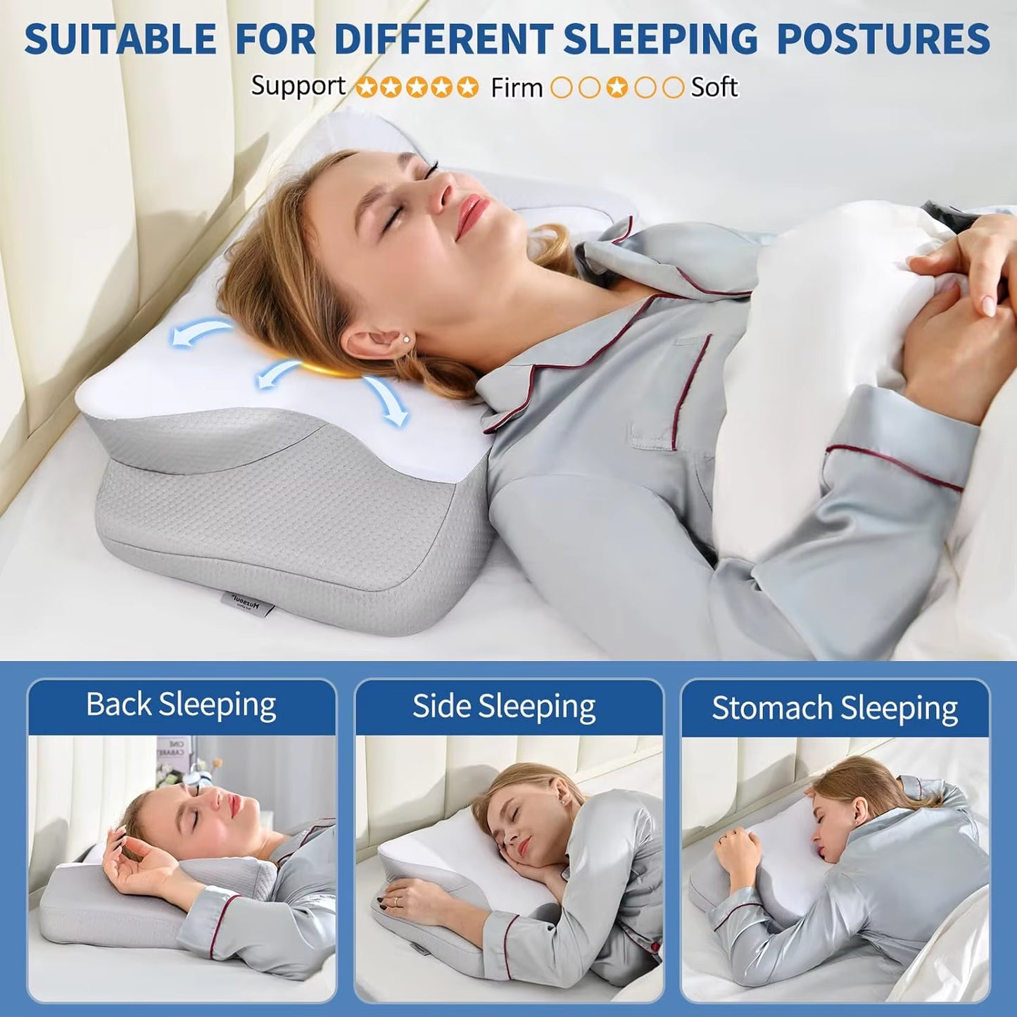 Muzsoul Cervical Pillow for Neck Pain Relief Ergonomic Memory Foam Pillow for Sleeping Comfort Support and Breathable Pillowcase