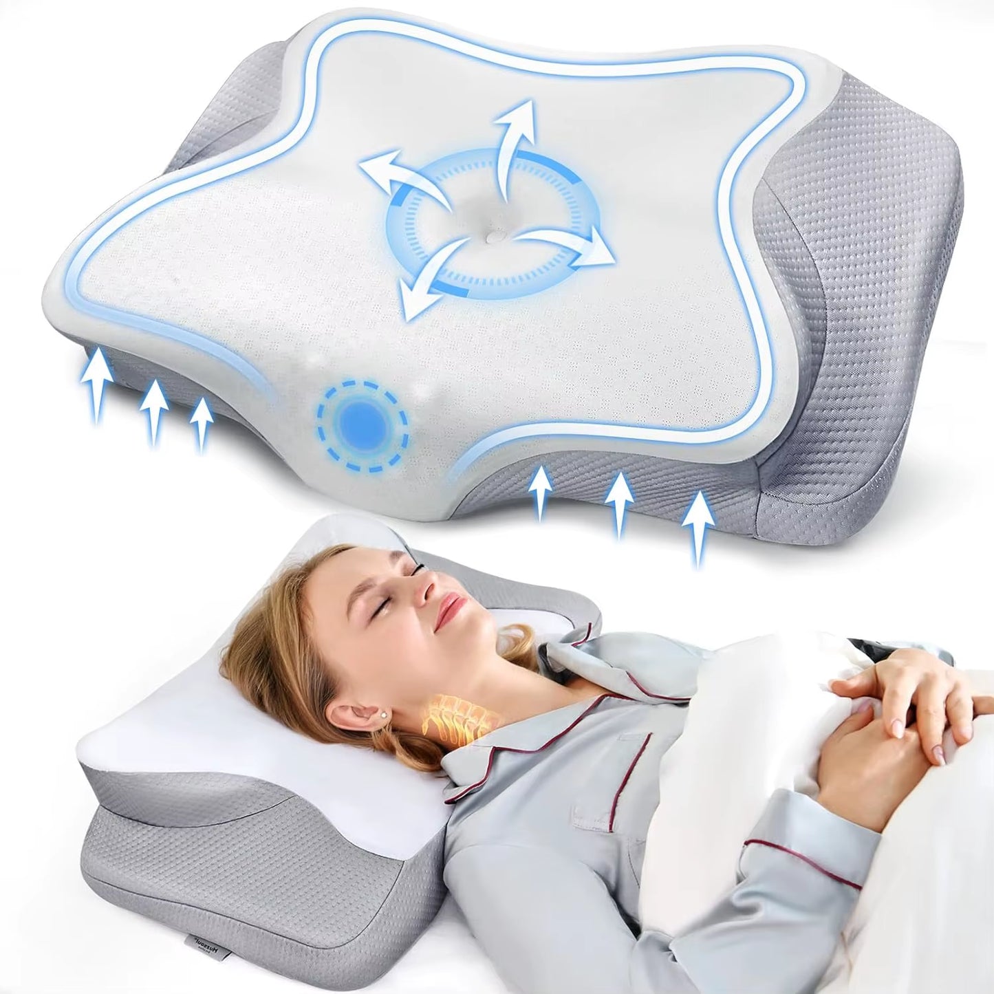 Muzsoul Cervical Pillow for Neck Pain Relief Ergonomic Memory Foam Pillow for Sleeping Comfort Support and Breathable Pillowcase